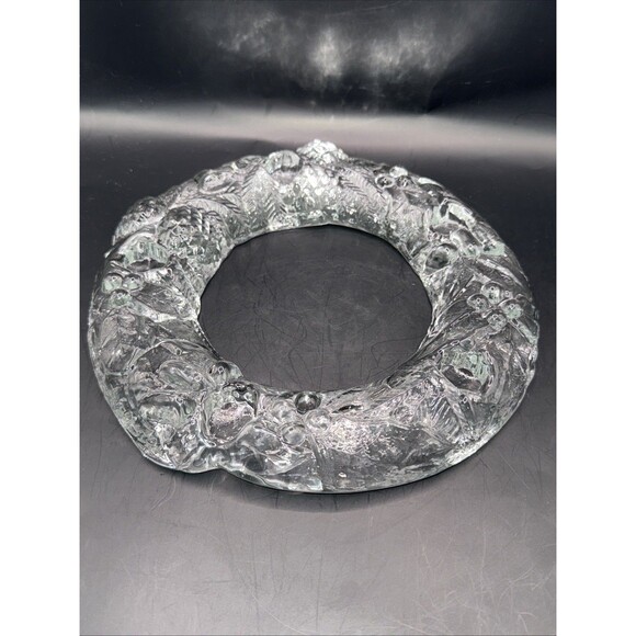 Round Glass Christmas Wreath Candle Holder Table Centrepiece 8” - Picture 1 of 3